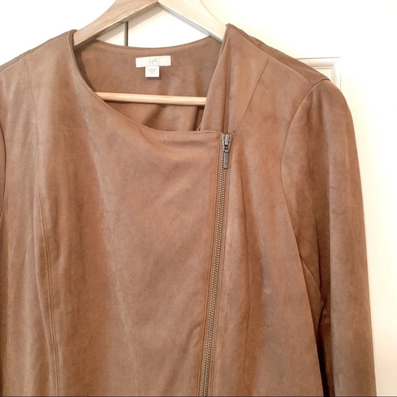 J. Jill Brown Soft Vegan Suede Zip Jacket - Picture 2 of 6